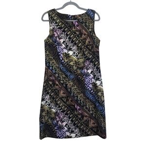 Connected Apparel Abstract Geometric Floral Print Sleeveless Shift Dress 12